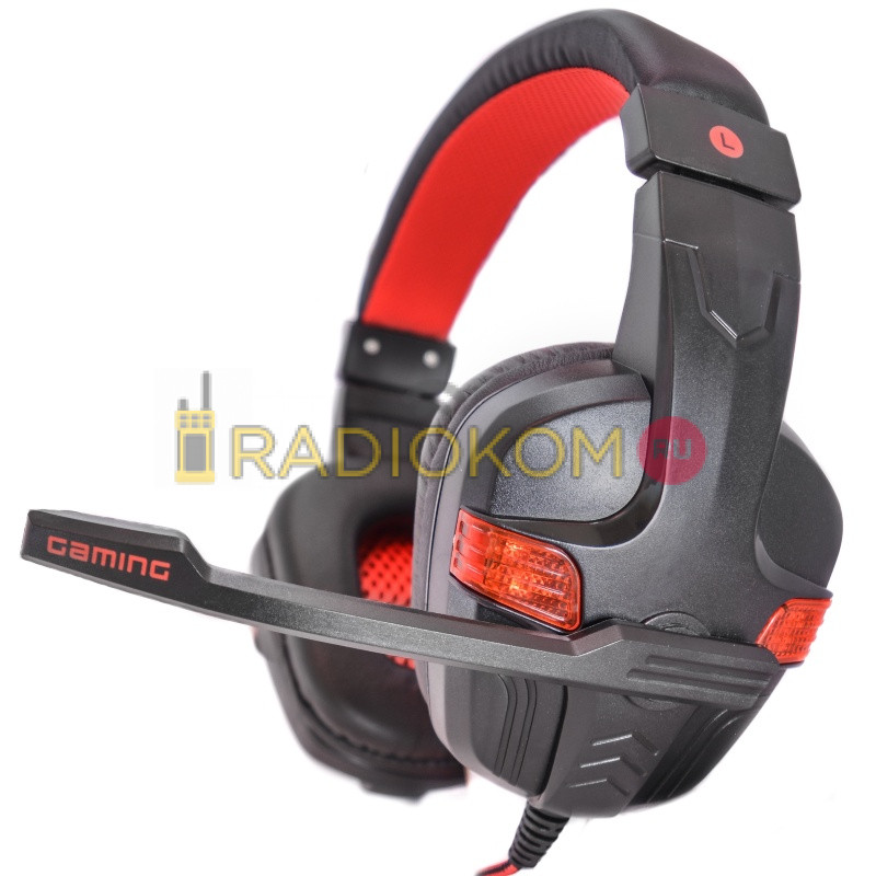 Наушники проводные с подсветкой TurboSky GH-04. Гарнитура TurboSky GH-04. Наушники накладные красные.